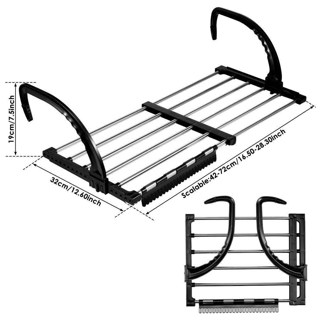 Foldable Balcony Radiator Drying Rack Extendable Stainless Steel Drying Clothes Airer Shoe Rack Window Towel Storage Portable