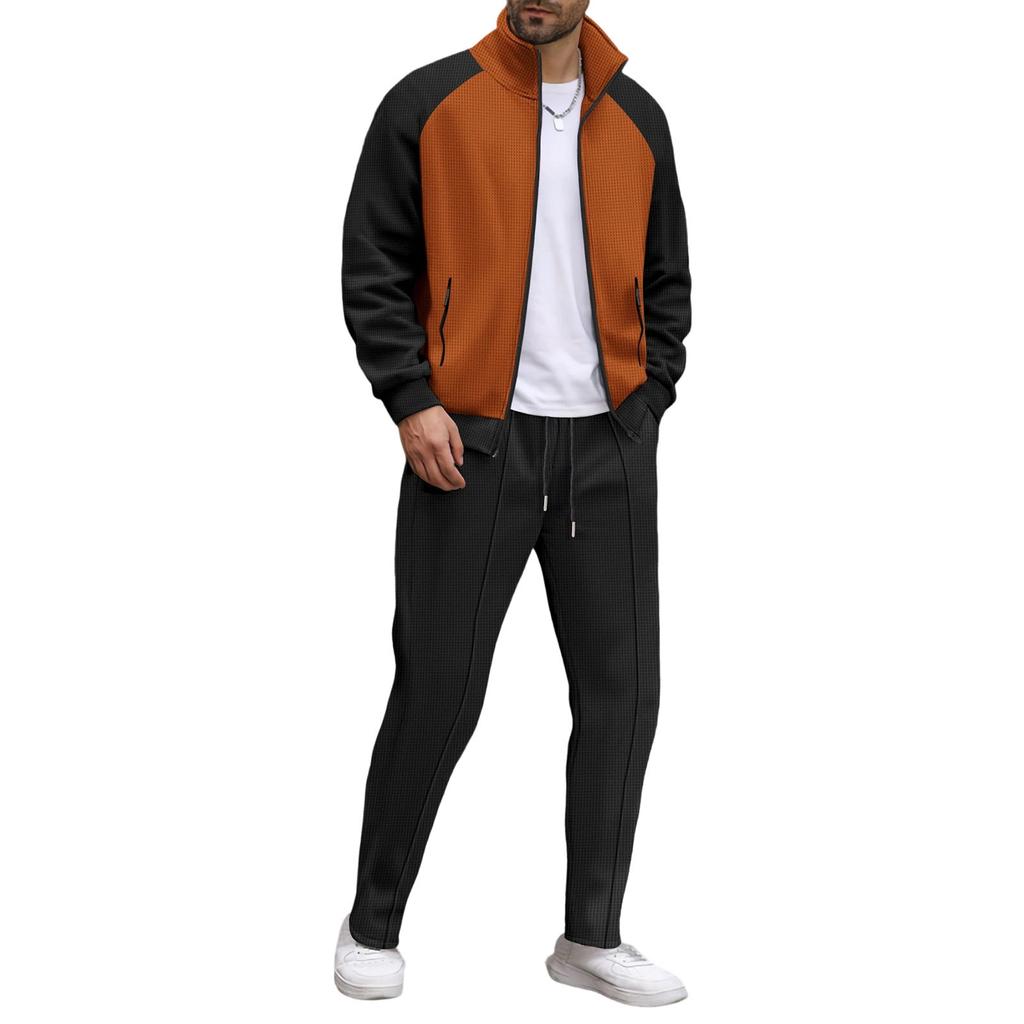 Men  Waverg  Zipper  Pocket  Flip Collar  Self-Cultivation  Cardigan  Jacket  Set