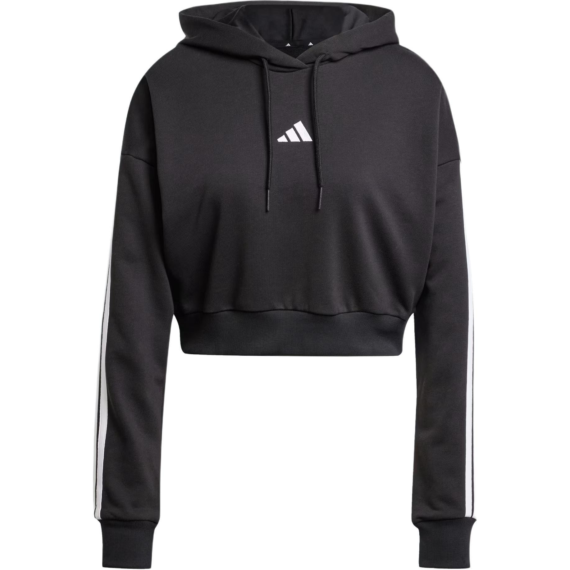 (WMNS) adidas Essentials 3-Stripes French Terry Crop Hoodie Asia Sizing Black Women s JE0017 M