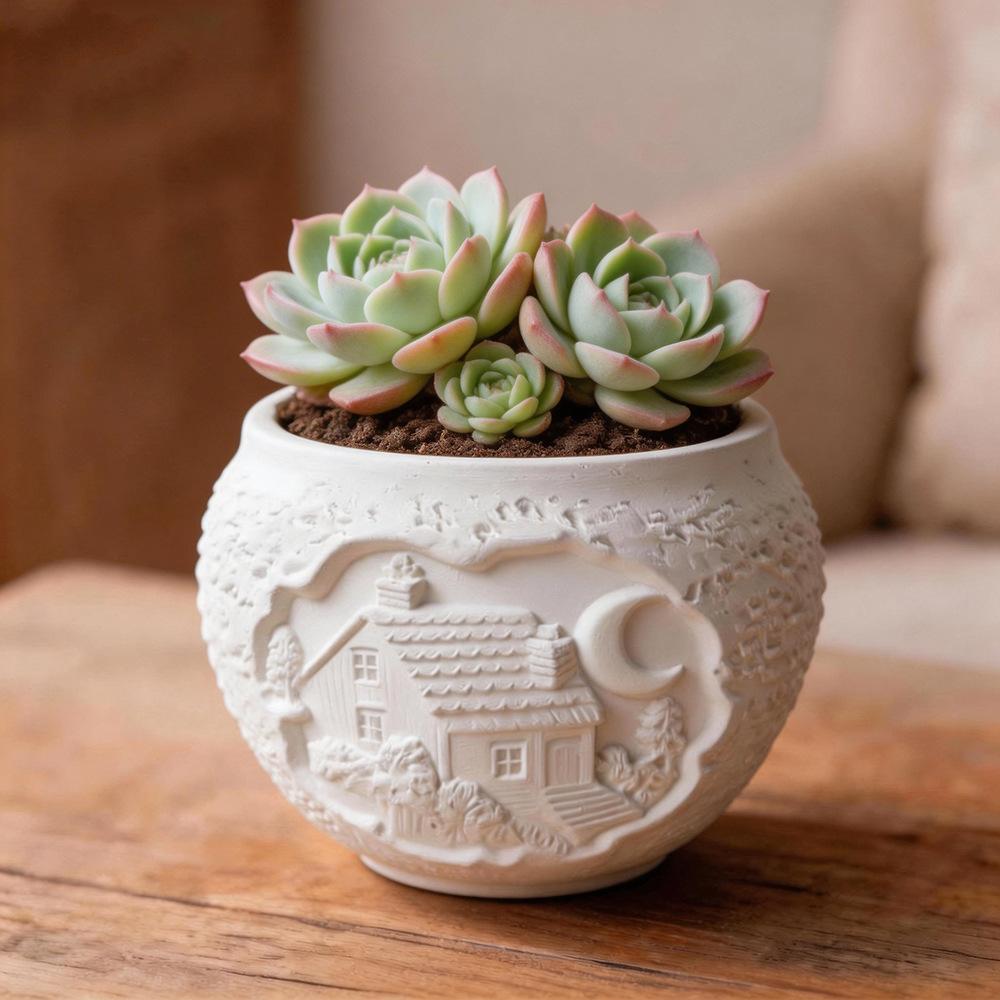 Carved Landscape Animal House Silicone Vase Mold Diy Candle Cup Plaster Storage Jar Home Decoration