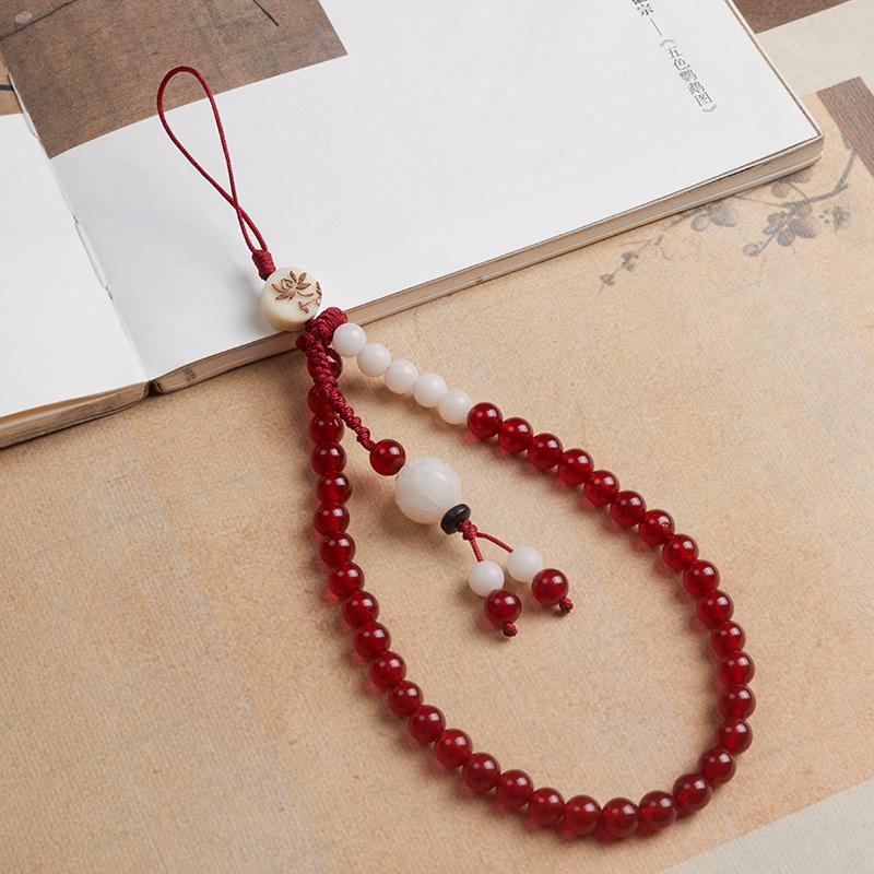 Red agate phone chain, red snake design for women, new Chinese style, high-end red crystal hand chain Lotus Flower Red Agate Ph