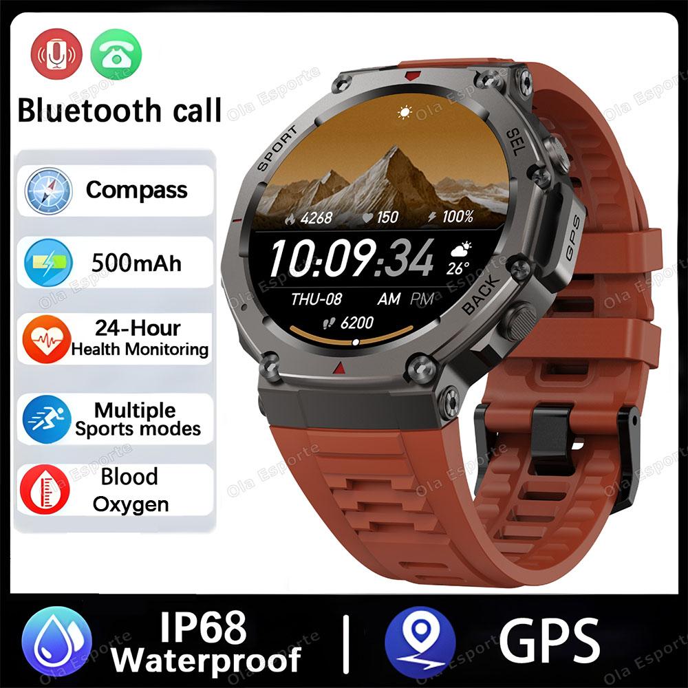 

Новые умные часы со встроенным GPS для мужчин, 1,43-дюймовый экран, компас, пульсометр, BT-звонки, IP69 водонепроницаемые, для плавания, 170+ спортивных режимов красный