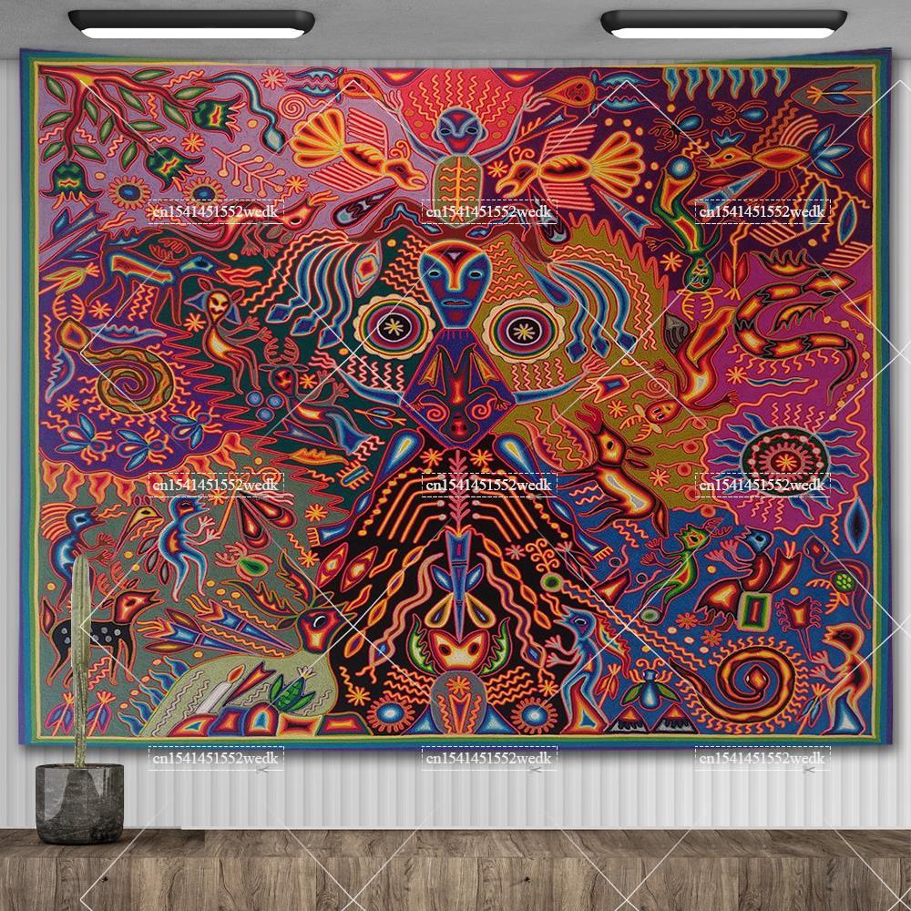 Mexico Mexican Mayan Tribal Art Tapestry Wall Hanging Ethnic Paintings Psychedelic Aesthetic Background Cloth Home Decorations
