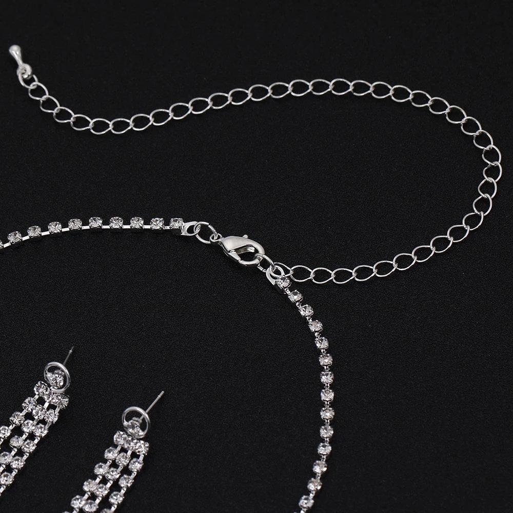 Bridal Wedding Dress Full of Diamond Earrings, Necklace Set Chain, Dinner Party Accessories, Fringed Set