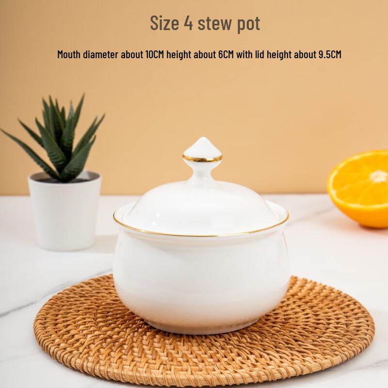 Qianxing Gold-Rimmed Ceramic Stew Pot with Lid