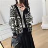 V-neck retro jacquard knitted cardigan women's spring and autumn new casual versatile loose lazy wind sweater jacket