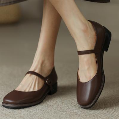 Lässige Damen Mary Jane Schuhe mit niedrigen Absätzen Mode Bequeme Riemen Schwarz Braun Walking Party Slipper Schuhe Damen 2024 Frühling