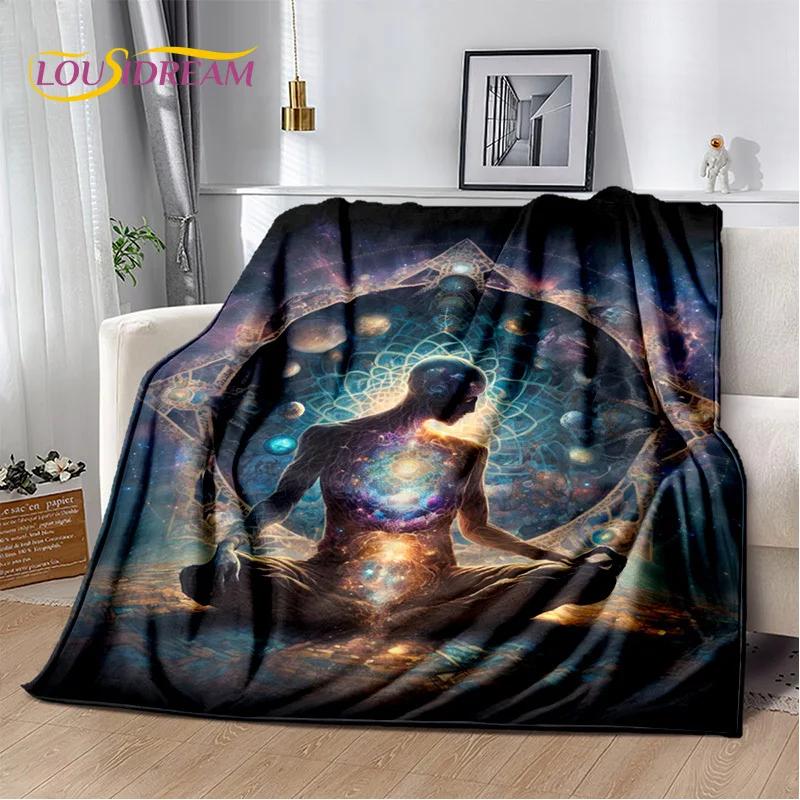 Natural Yoga Zen Meditation Rainbow Chakra Flannel Throw Blanket for Bedroom Sofa Picnic Hiking Kids Cover