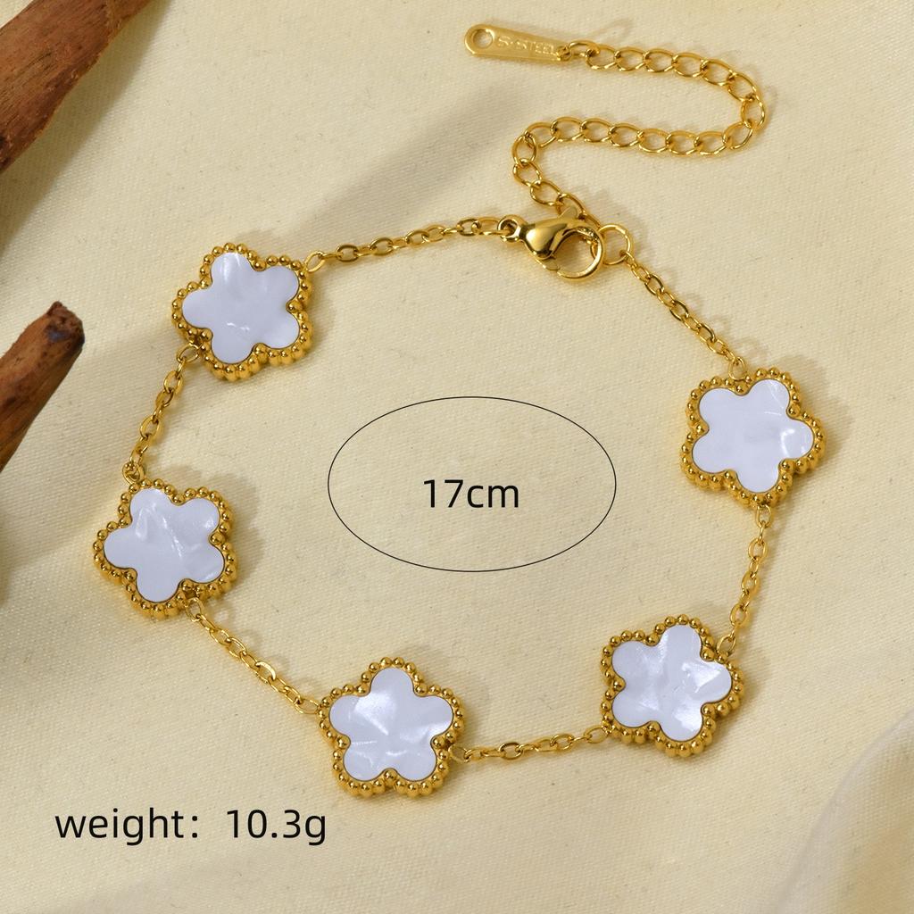 Lucky Straw Five Leaf Flower Bracelet Women's Light Luxury Premium Feeling 18k Non-Fading Waterproof Stainless Steel Bracelet
