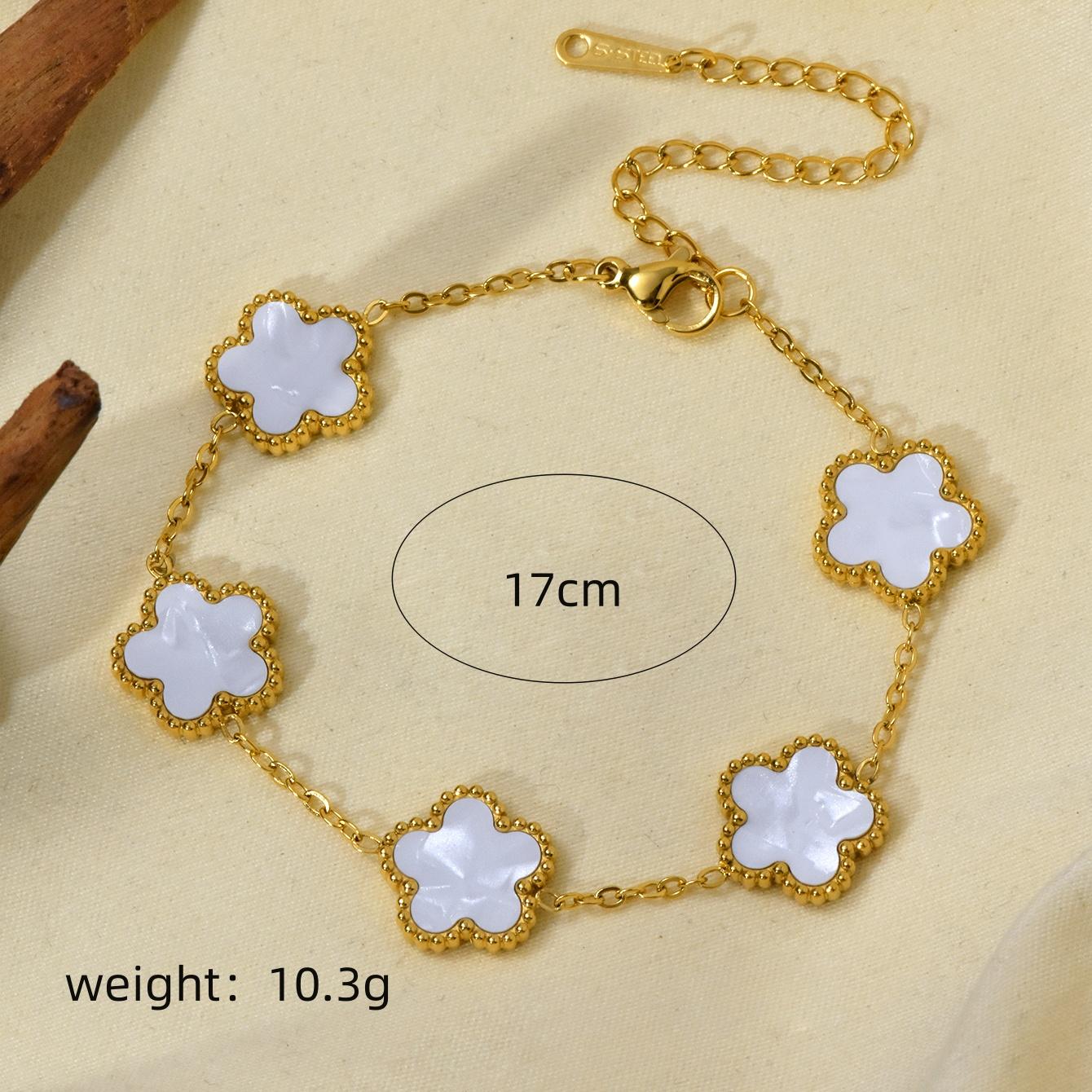 

Браслет из нержавеющей стали Lucky Straw с цветком из пяти лепестков, женский, легкая роскошь, премиальное ощущение, 18 карат, не тускнеющий, водонепроницаемый белый