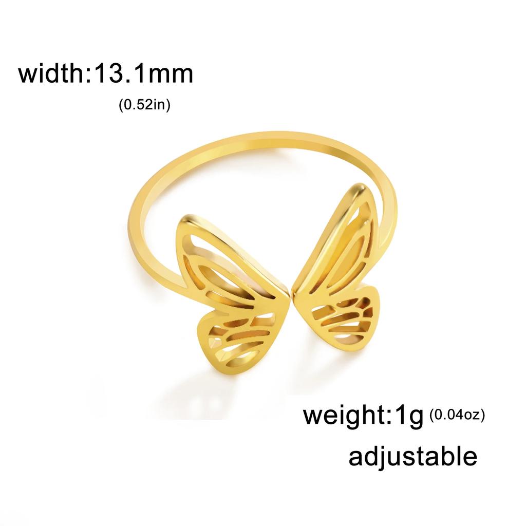 Open Butterfly Ring Stainless Steel Gold Color Women Aesthetic Finger Rings Kpop Fashion Wedding Jewelry Gift Wholesale