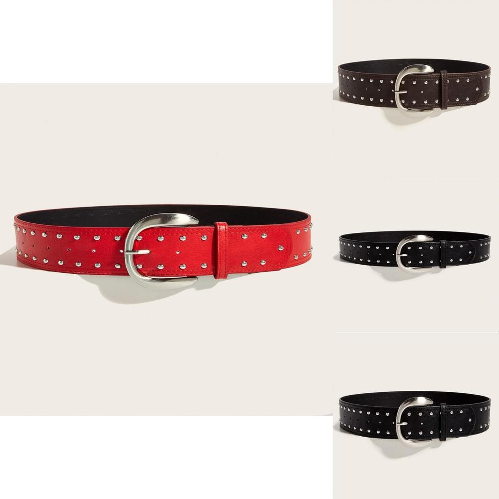 Punk Rock Leather Belt With Metal Pin Buckle For Casual Street Style