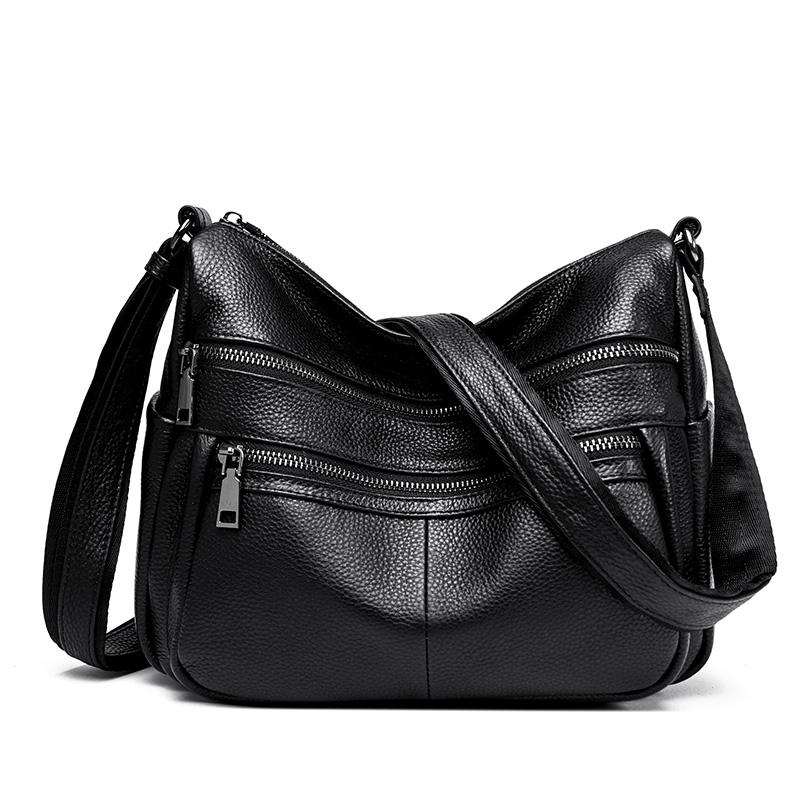 Women Soft Genuine Leather Shoulder Crossbody Bag Solid Cow Leather Handbag High Capacity Messenger Bags Female Purse LadiesTote