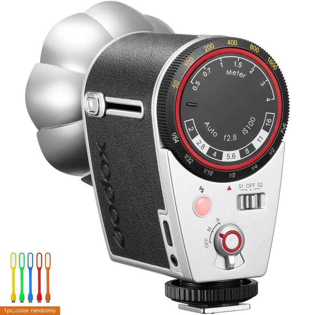 Godox Lux Cadet Retro Camera GN10 with 7 Levels of Flash Optical CCT for and Olympus Cameras Flash, Power, S1/S2 Control, 6200K±300K Sony, Fuji,