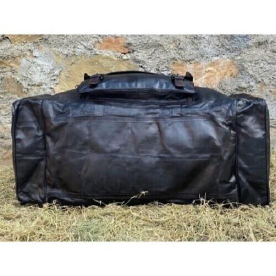 Men's Vintage BLACK Large Leather Gym Weekend Luggage Travel Duffle Bag Handmade
