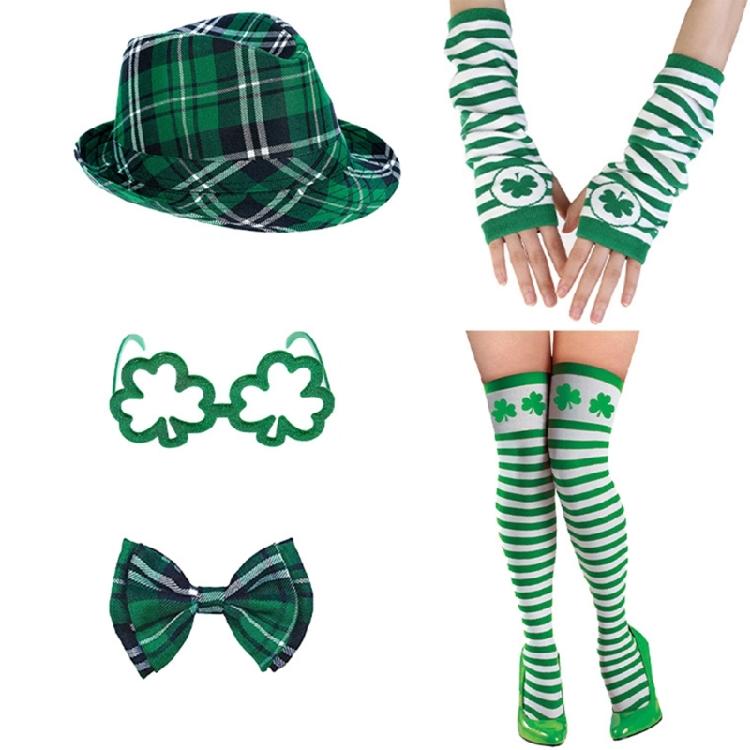 Patrick's Day Outfits Accessory Irish Festival Costume Accessories with Hat Bowtie Necklace Glasses Suspenders Stockings