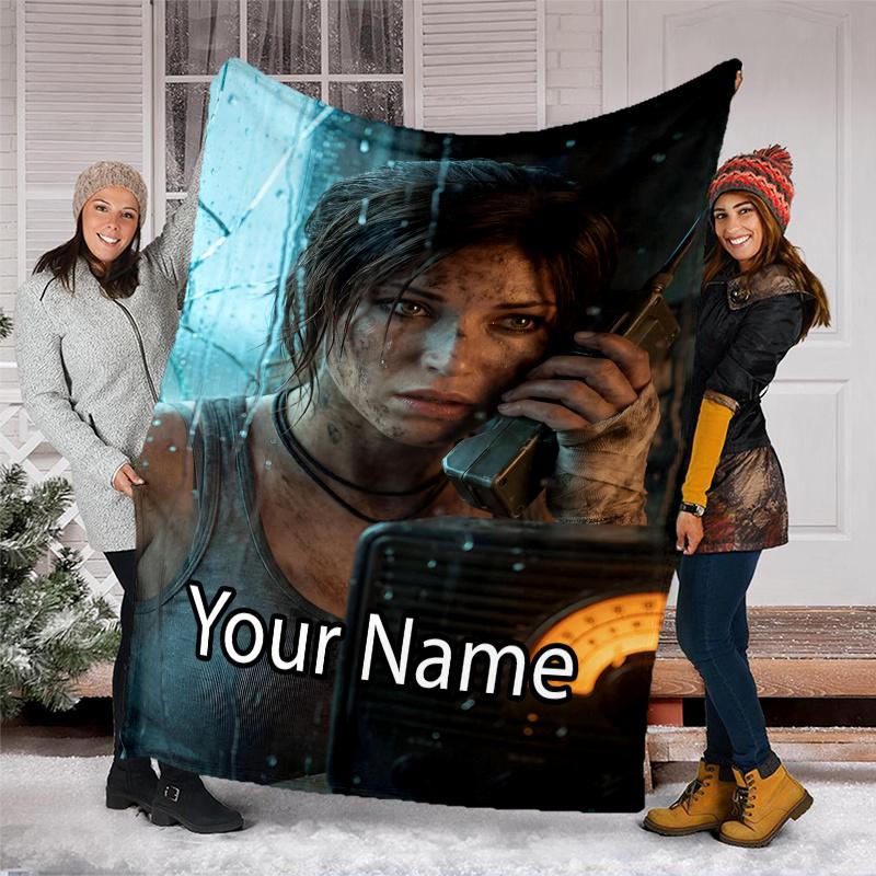 Custom Name Tomb Raider Theme Printed Blanket - Perfect for Couch, Bed, Travel & Outdoor Use | Machine Washable, Cozy & Durable.