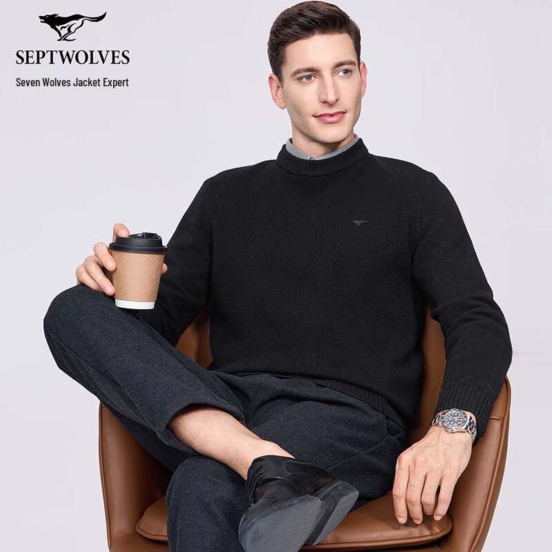 SEPTWOLVES Men's Winter Round Neck Wool Blend Sweater