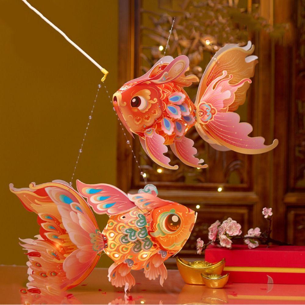 Paper DIY Lantern Material Kit Fish Mid Autumn Lotus Lantern Ancient Style Handheld Lantern  Gift
