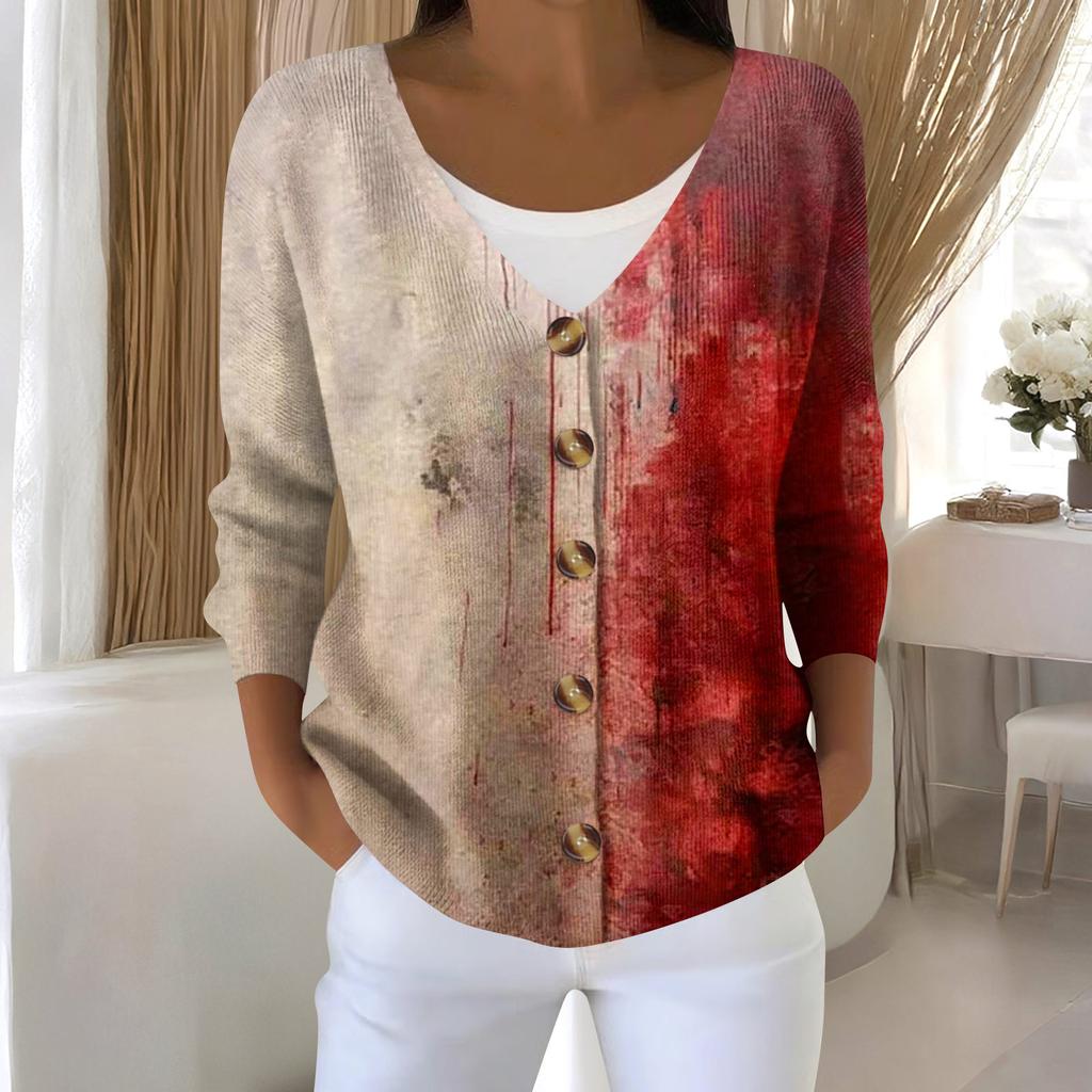 Damemote Langermet Christmas Snowman Snowflake Print Jakke Cardigan
