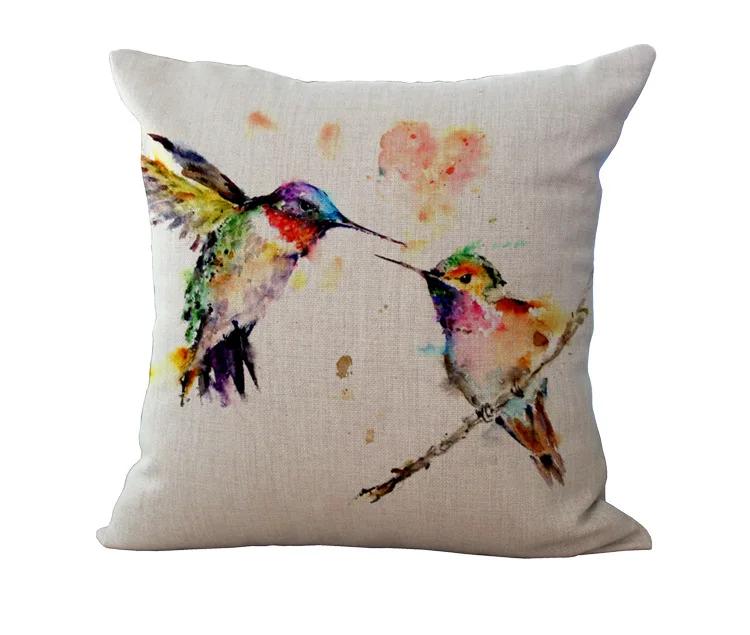 Cushion Case Linen Printed Birds Patterns Cover Car Sofa Throw Pillows Decorative Pillowcase almofada decorativos cojines