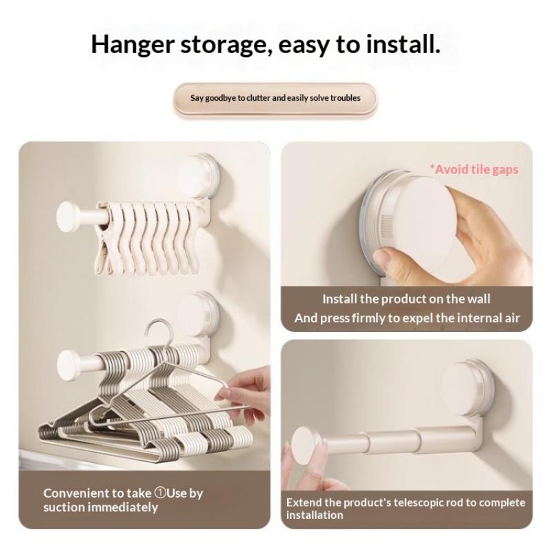 Suction Cup Hanger Organizer Retractable Adjustable Length Folding Rack Multi-function No-Drill Hanger Storage Rack Home Use