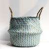 Boho Decor Striped Wicker Storage Baskets Handmade Collapsible Laundry Basket Patchwork Seaweed Flower Belly Garden Flower Pot