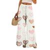 Damen Sommer Boho Palazzo Hose Hohe Taille Weites Bein Druck Freizeithose Mit Taschen