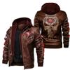 Euro size team leather jacket fake two-piece hat man removable PU locomotive print leather jacket
