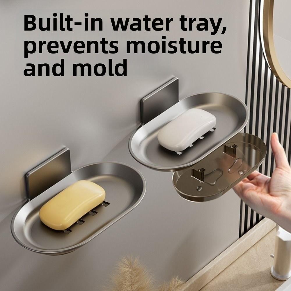 2Pcs Self Adhesive Soap Drain Box Punch-Free Soap Dish Holder Soap Storage Tray  Household