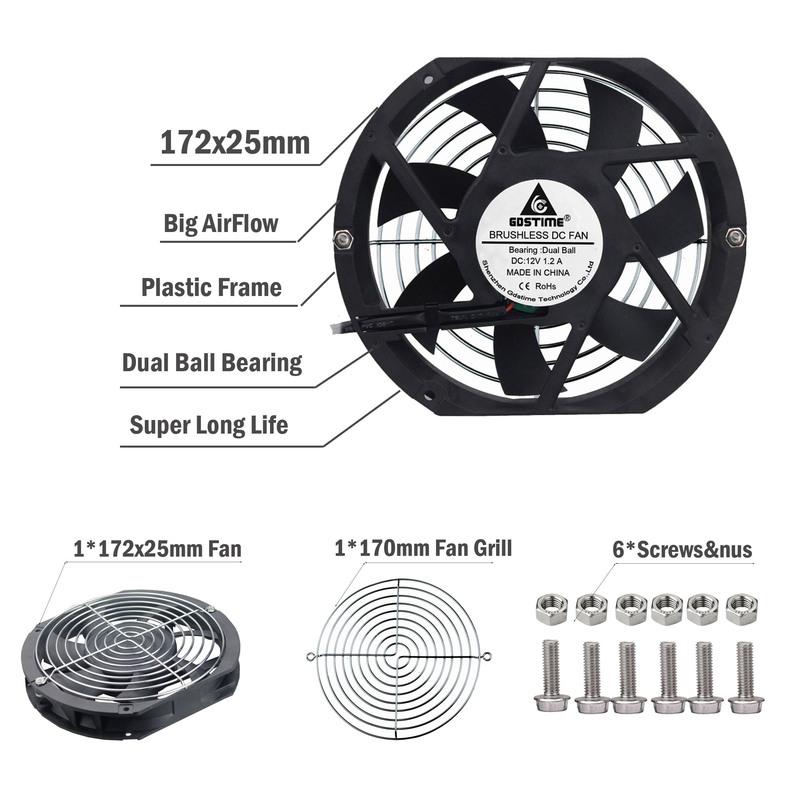 

Gdstime Ball 170mm 172mm 172x51mm 172x25mm Cooling Fan 12V/24V/48V 110V 120V 220V 240V Axial Industry Fan W/Screw Protective net 17251 AC220-240V S чорний