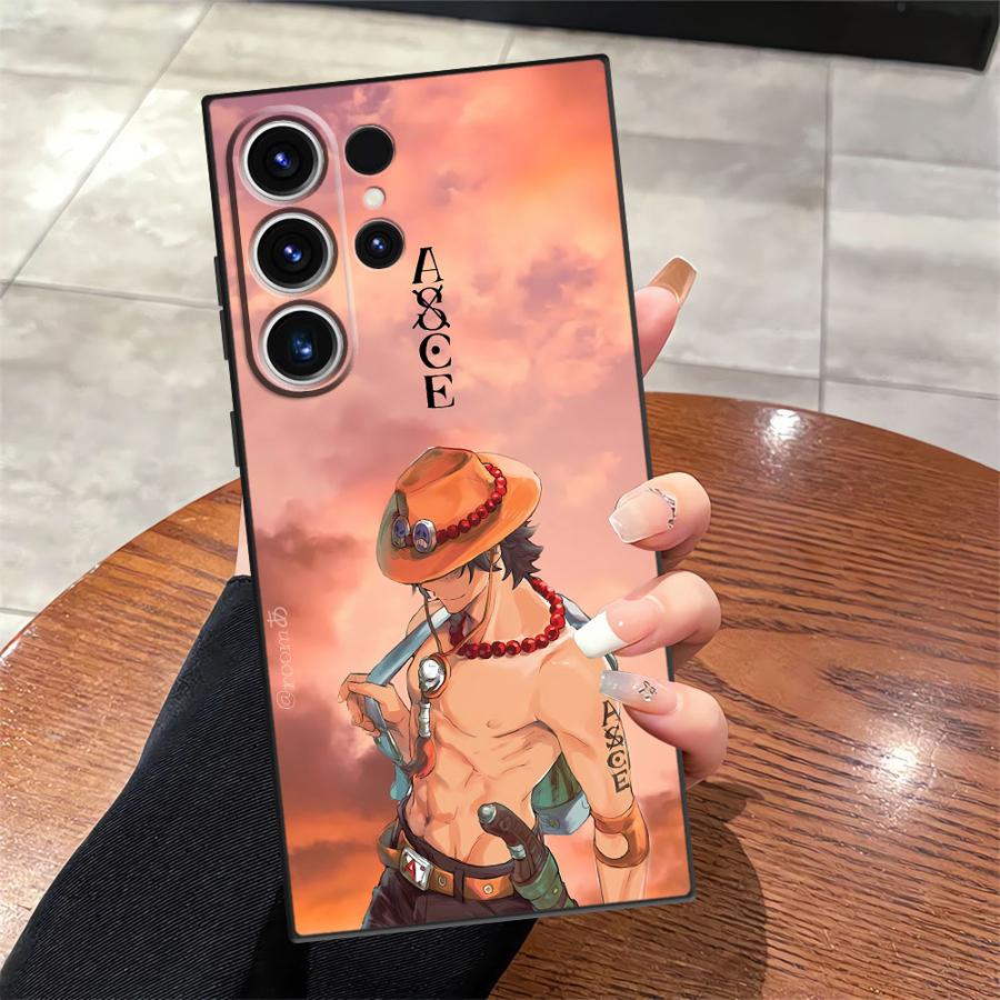 One Piece Luffy Ace Black Soft Phone Cover Case for Samsung Galaxy S25 Edge S21 FE S24 Plus S20 S23 Ultra