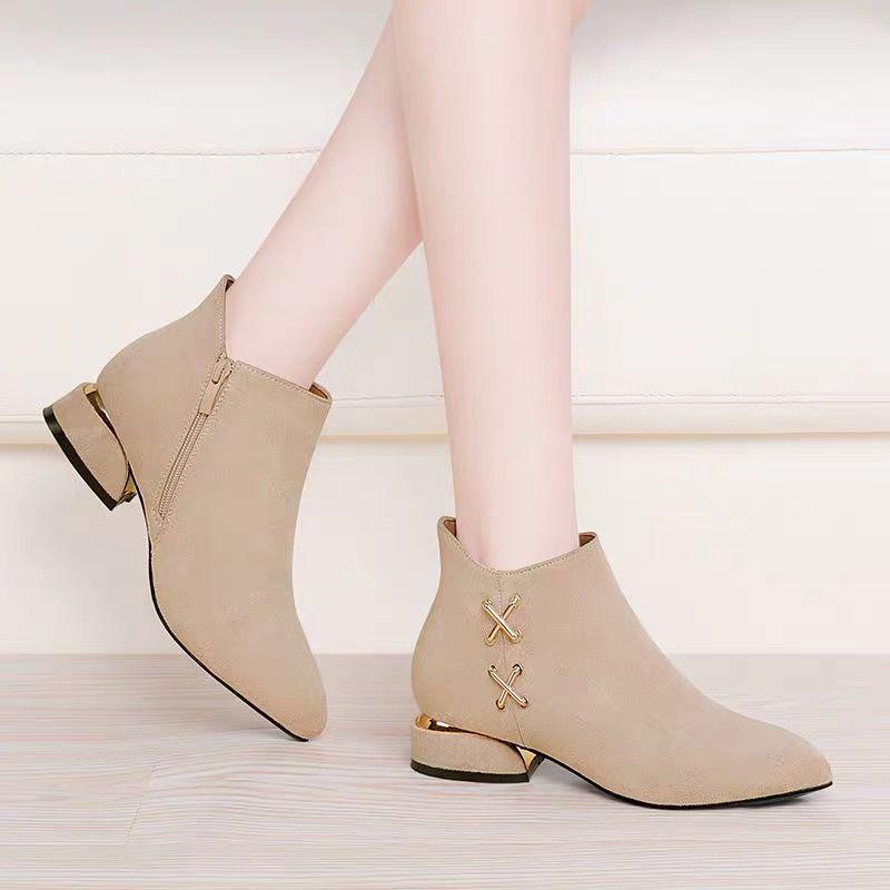 Women Boots Autumn Winter Martin Shoes High Heel Zip Pointed Toe Ankle  Fashion Patent-leather