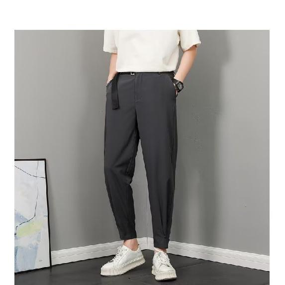

Брюки для костюма с полуэластичной резинкой на талии, мужские модные брендовые брюки в британском стиле, модные уличные драпировки с облегающим кроем, черные, повседневные, маленькие 36 темно-серого