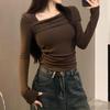 2025 New Trendy Korean Style One-Shoulder Long-Sleeve Top