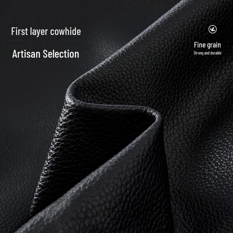 Futing Men's Top-Layer Cowhide Hooded Padded Leather Jacket