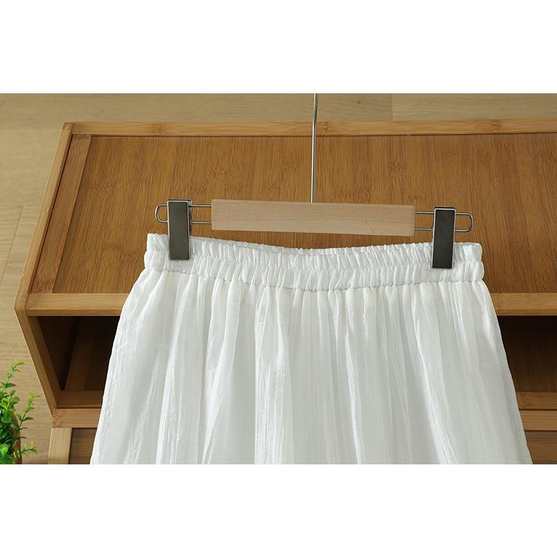 DIMANAF Taglie Forti 2026 Pantaloni da Donna in Lino Vita Elastica Vintage Basic Donna Pizzo Monocolore Gamba Larga Lunghi Oversize Larghi