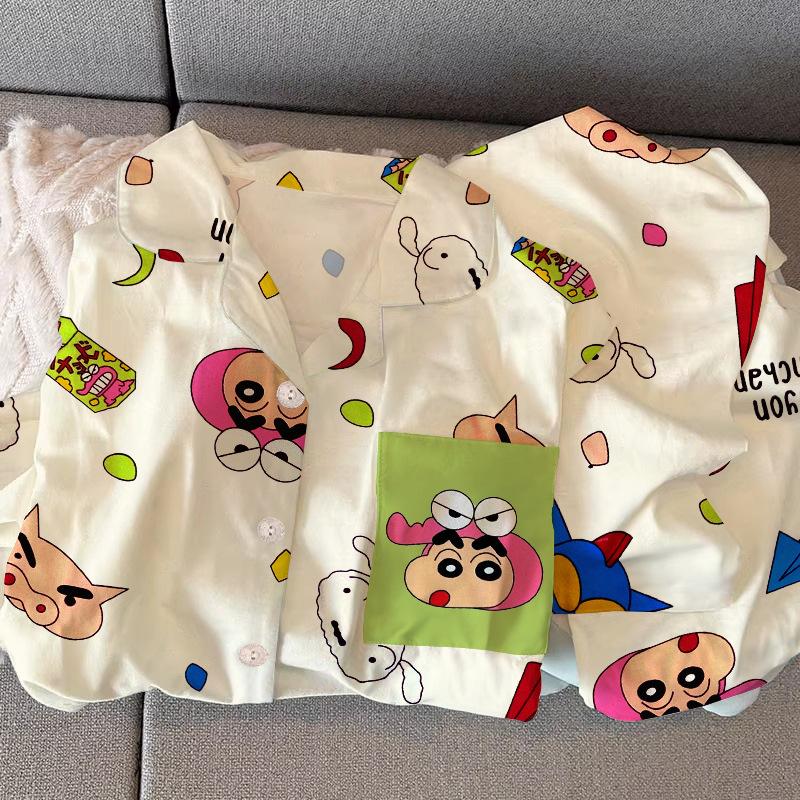 Japanese cartoon crayon Xiaoxin pajamas women's autumn long-sleeved suit high-value casual and comfortable loungewear