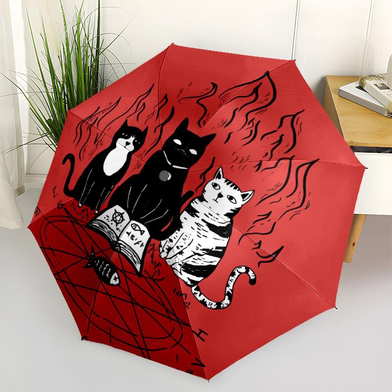 1pc Witchcraft Feline Automatic Open/Close Umbrella, Portable Folding Umbrella for Travel, Themed Events, It is suitable as a gift for various festiva