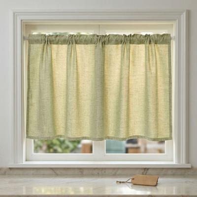 Linen Short Curtain for Kitchen, Semi Sheer Valance for Small Window, Kitchen Curtain for Pantry Door, Farmhouse Cabinet Cover
