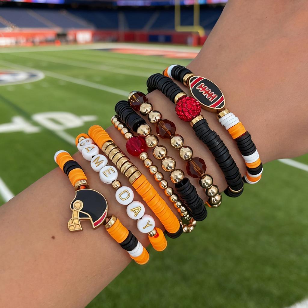 Super Bowl Game Day Bracelet Set Game Day Colorful Football Soft Ceramic Elastic Bracelet