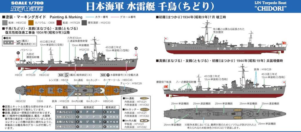 Pit-Road 1/700 Skywave Series Japanese Navy Torpedo Boat Chidori Plastic Model W274 (Ship)