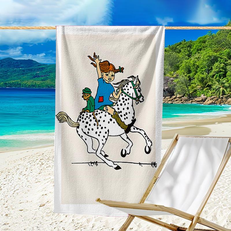 1pc Pippi Longstocking1 Beach Towel, Beach and Seaside Swimming Pool Equipment, Fashion Pattern, Rectangular, Travel Essentials
