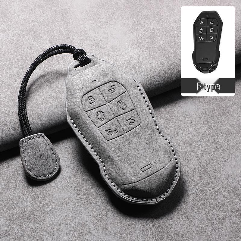2026 Xiaopeng X9 Leather Key Case – Cowhide Car Interior Key Bag with Buckle Chain