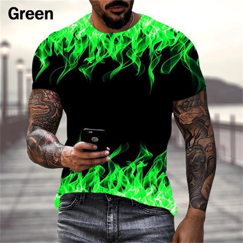 Summer Colorful Fire 3D Graphic Tee Shirt Men Women Harajuku Short Sleeve T Shirt Children