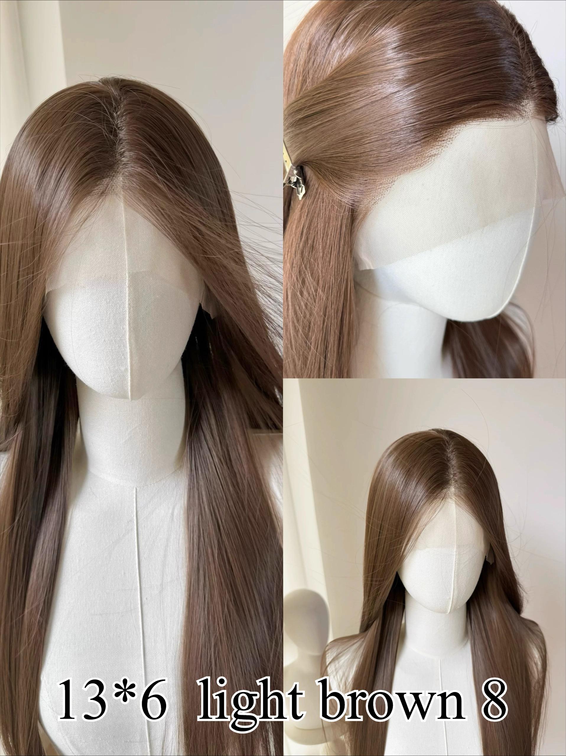 

13*6 Lace Front Wig Brown 26inch Long Striaght Lace Front Wig Natural Looking HD High Temperature Fiber Synthetic Lace Wigs (as the picture,26inches&150%&1pc)