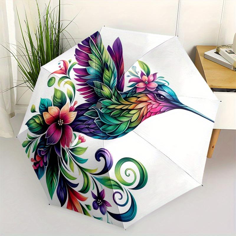1pc Colorful Hummingbird with Floral Wings Pattern Umbrella, Fashionable, Personalized, High-Value Folding Umbrella, a Must-Have for Summer, 8-Ri