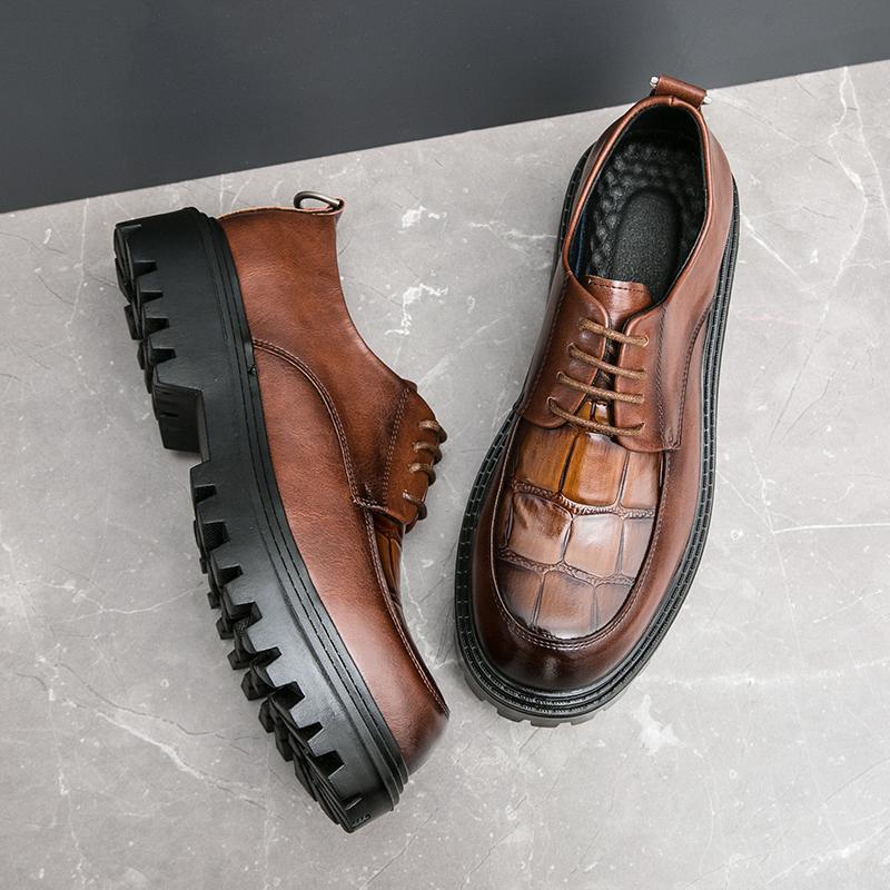 Spring Luxury Brand Designer Dress Shoes Men Shoes Thick Bottom Platform Casual Oxford Shoe Low Heel Lace-up Round Head Shoes