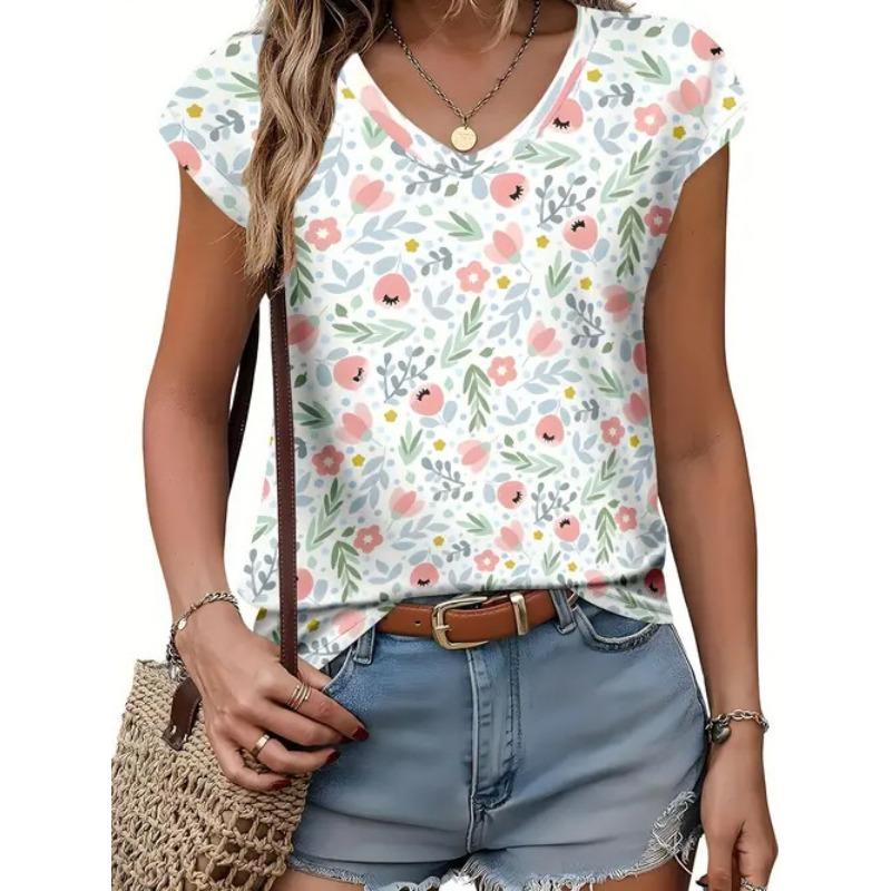 Women's New Casual V Neck Tops Versatile Fashion Trend Summer T-shirt