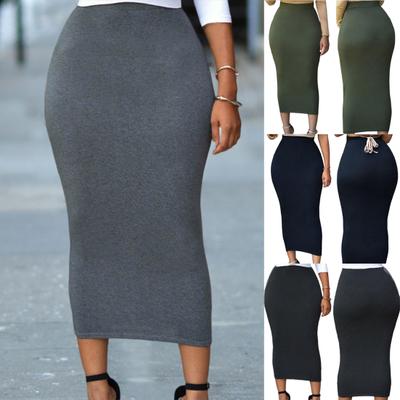Women Skirt Solid Color Elastic Bodycon High Waist No Constraint Match Top Comfortable Mid-calf Length Sheath Skirt Dating Skirt